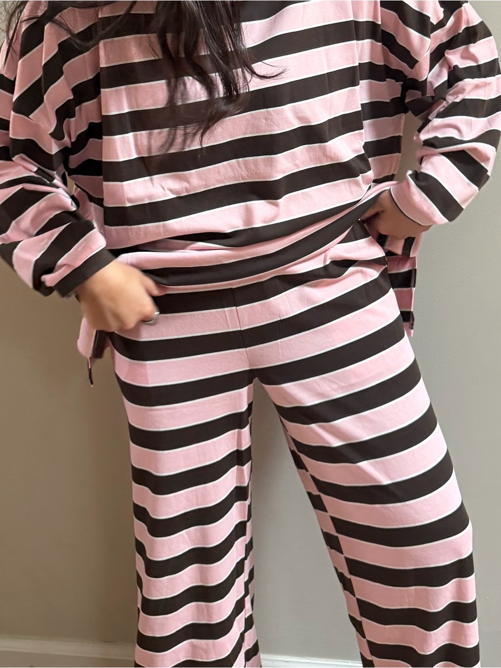 Pink & Brown Lounge Stripped Pant
